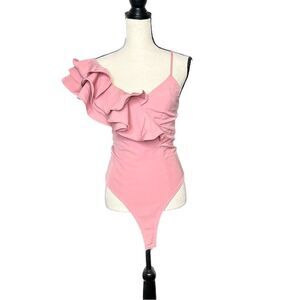 Akira Pink Ruffle Sleeve Bodysuit Sz S